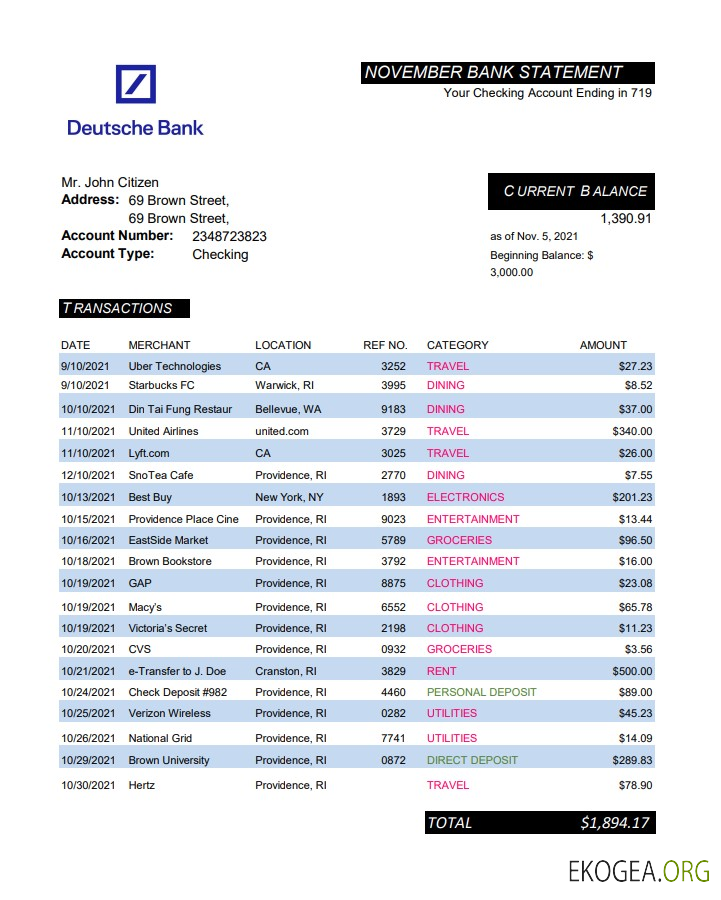 Modèle de relevé bancaire allemand Deutsche facile à remplir au format Excel et PDF